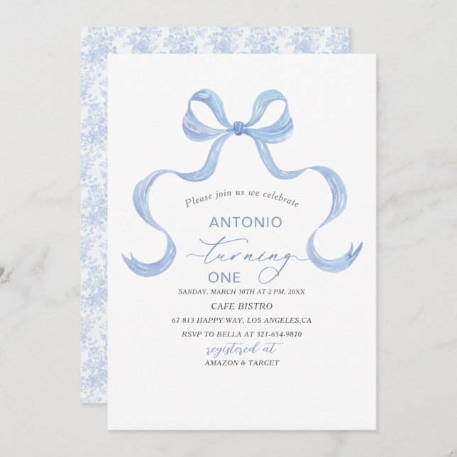 Convite Chá de fraldas Arco Azul Elegante (Frente/Verso)