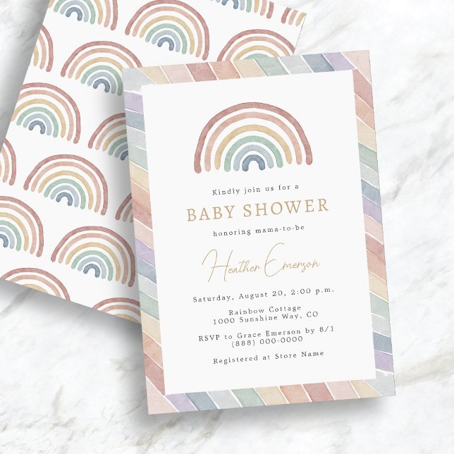 Convite Chá de fraldas arco-íris (Boho Watercolor Pastel Rainbow Baby Shower Invitation by Painted Paperie
)