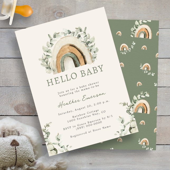 Convite Chá de fraldas arco-íris (Boho Rainbow Eucalyptus  Baby Shower Invitation by Painted Paperie)