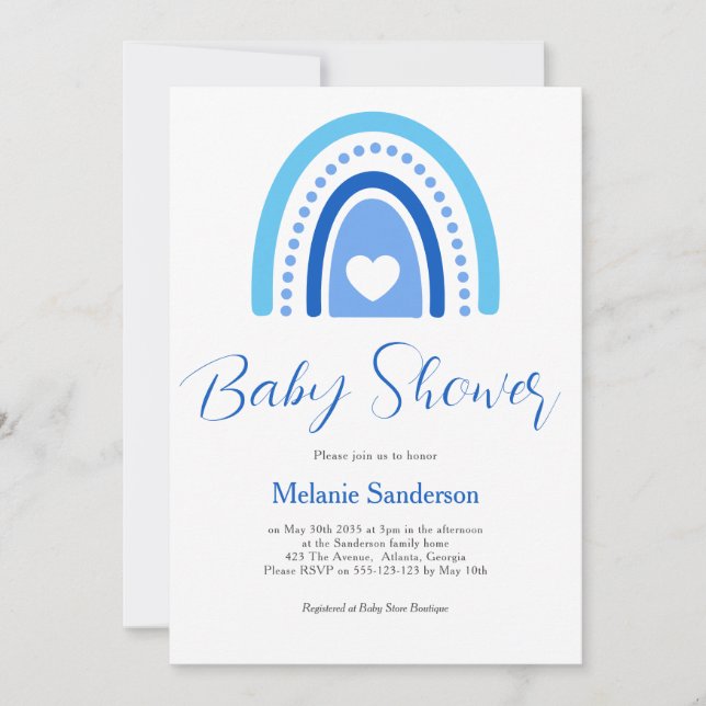 Convite Chá de fraldas Arco-Íris Azul (Frente)