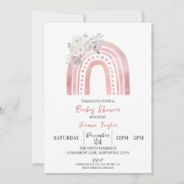Convite Chá de fraldas Arco-Íris Boho, Rosas Brancas