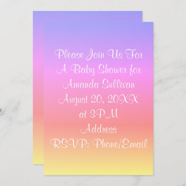 Convite Chá de fraldas Arco-Íris Cor-de-rosa Azul Roxo 4Am (Frente/Verso)