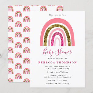Convite Chá de fraldas Arco-Íris Dourado e rosa-claro