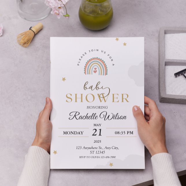 Convite Chá de fraldas Arco-Íris Modern Boho (Criador carregado)