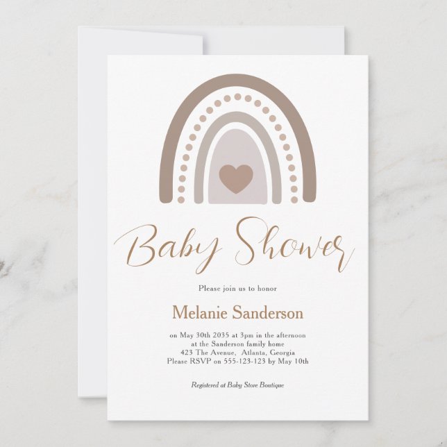 Convite Chá de fraldas Arco-Íris Neutro de Gênero Boho (Frente)