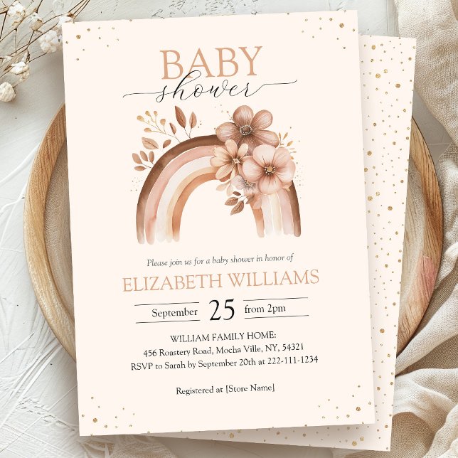 Convite Chá de fraldas Arco-Íris Rústico Neutro Boho Water (Criador carregado)