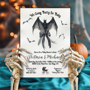 Convite Chá de fraldas Arco preto gótico Halloween Bat