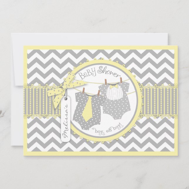 Convite Chá de fraldas Arco Tie Chevron de Impressão para  (Frente)