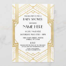 Convite Chá de fraldas Art Deco 1920, Dourado Partido Conv
