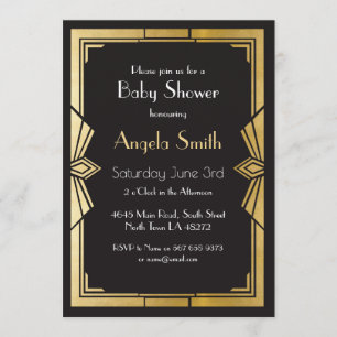 Convite Chá de fraldas Art Deco Gatsby Black Invite anos 