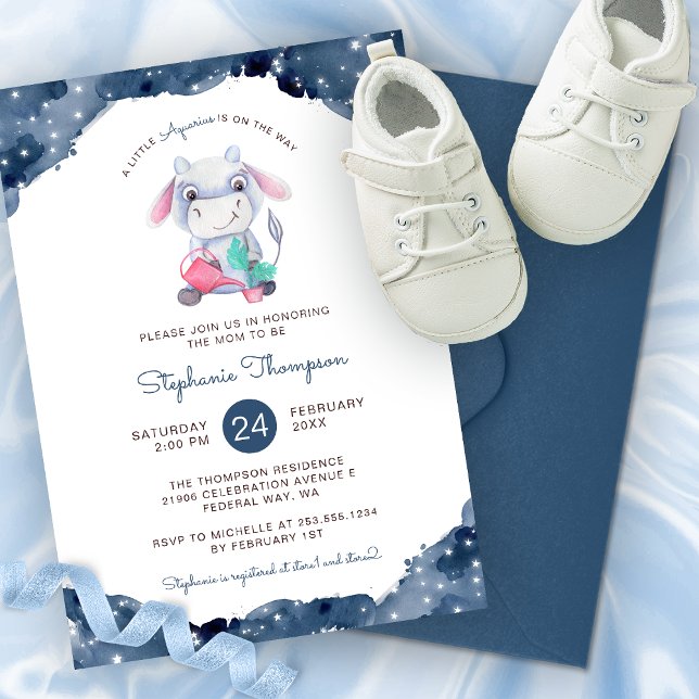 Convite Chá de fraldas Astrologico Celestial Aquário (Celestial Aquarius Astrology Sign Baby Shower Invitation)