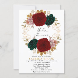 Convite Chá de fraldas Autumnal Burgundy Emerald Greeny