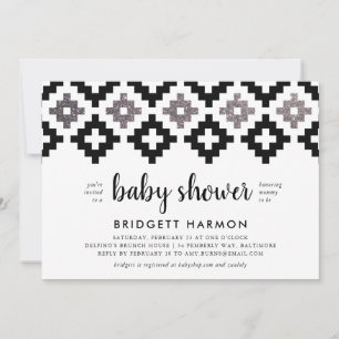 Convite Chá de fraldas Aztec Boho Branco e Preto
