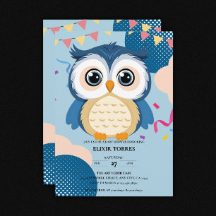 Convite Chá de fraldas Azul Adorável Woodland Baby Owen