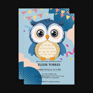 Convite Chá de fraldas Azul Adorável Woodland Baby Owen