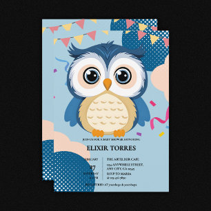 Convite Chá de fraldas Azul Adorável Woodland Baby Owen