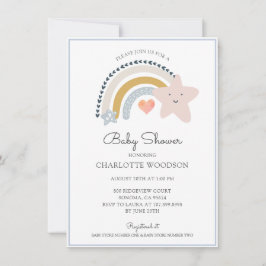 Convite Chá de fraldas azul arco-íris