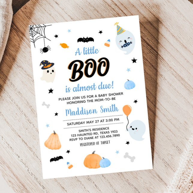 Convite Chá de fraldas Azul Branco Um Pequeno (Cute Blue Ghost Baby Shower Invitation)