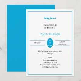 Convite Chá de fraldas Azul Claro Simples Personalizado