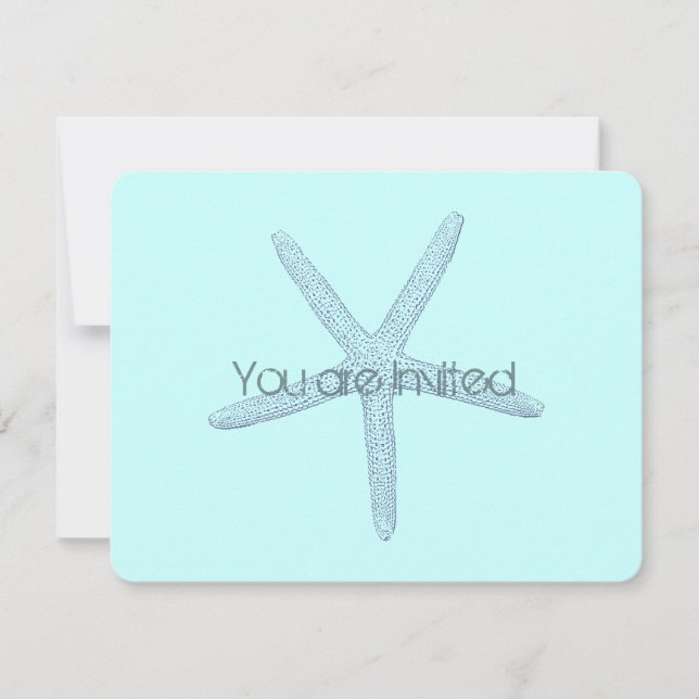 Convite Chá de fraldas azul da estrela do mar da praia (Frente)
