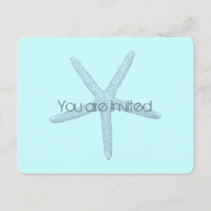 Convite Chá de fraldas azul da estrela do mar da praia