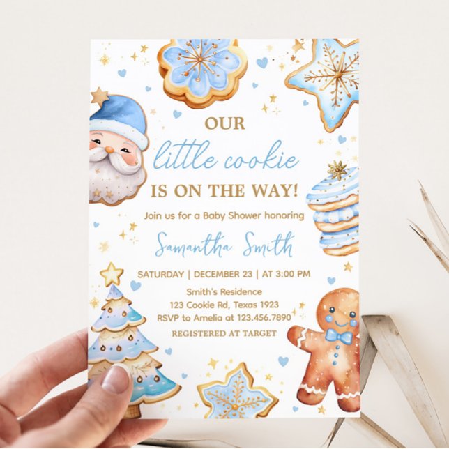 Convite Chá de fraldas Azul de Cookie (Boy A Little Cookie Baby Shower Invitation)