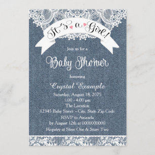 Convite Chá de fraldas azul de Denim e Lace