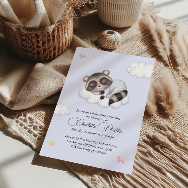 Convite Chá de fraldas Azul de guaxinim Cavalheiro (Gentle Raccoon Animal Gender Neutral Baby Shower Invitation)