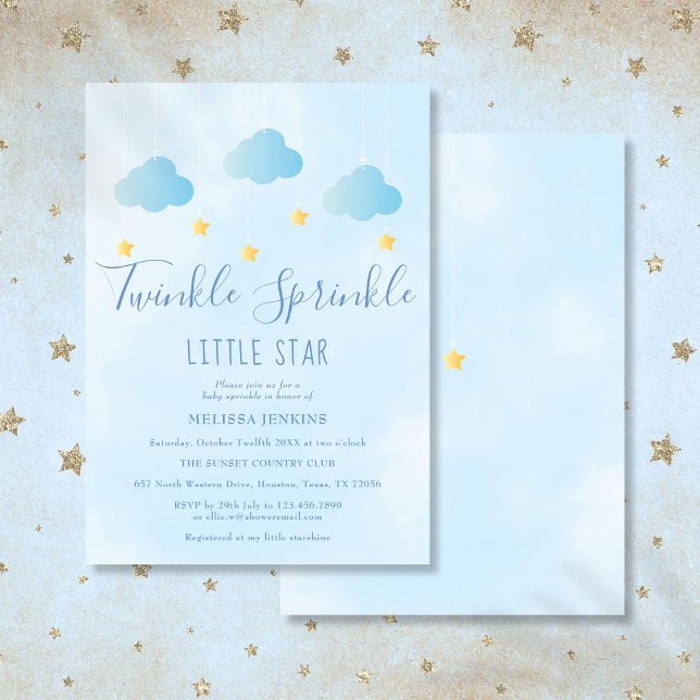 Convite Chá de fraldas Azul de Pequeno Star Boy Twinkle Sp (Twinkle Sprinkle Little Star Boy Blue Baby Shower Invitation)