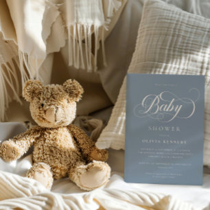 Convite Chá de fraldas Azul de Script Moderno para Caligra