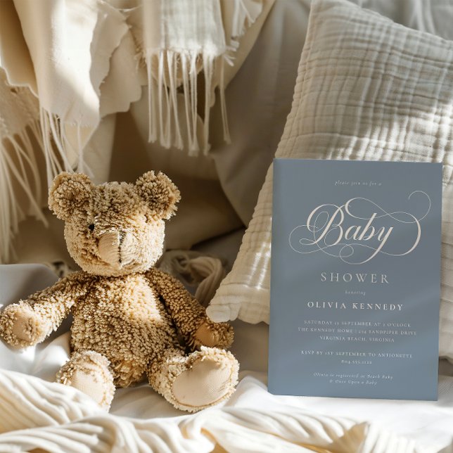 Convite Chá de fraldas Azul de Script Moderno para Caligra (Criador carregado)