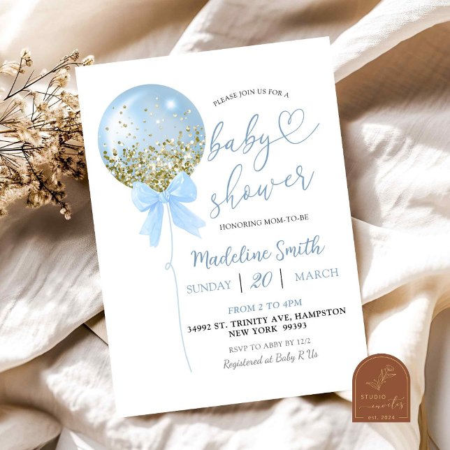 Convite Chá de fraldas azul do balão Arco Coquette (Criador carregado)