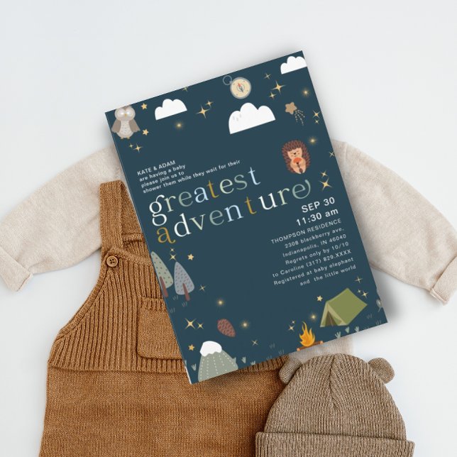 Convite Chá de fraldas Azul do Marinho Maior Adventure Boy (Criador carregado)
