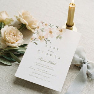 Convite Chá de fraldas Azul Dusty Floral de Gardenia Wate