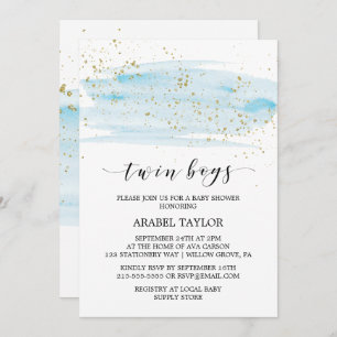 Convite Chá de fraldas Azul e Dourado de Twin Boys