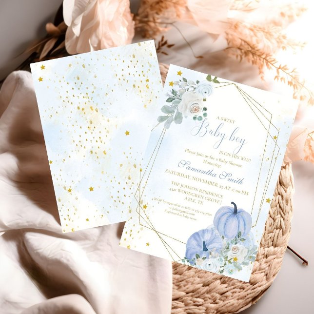 Convite Chá de fraldas Azul-Elegante (Criador carregado)