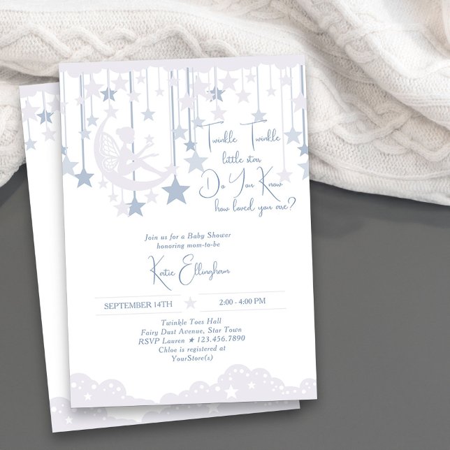 Convite Chá de fraldas Azul Fada de Estrela Pequena Twinkl (Twinkle Twinkle Little Star Boy Baby Shower Invitation)