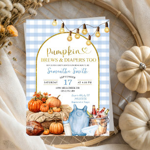 Convite Chá de fraldas Azul Gingham Pumpkin Brechas e Fral