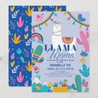 Chá de fraldas Azul Llama Mama Alpaca Cactus