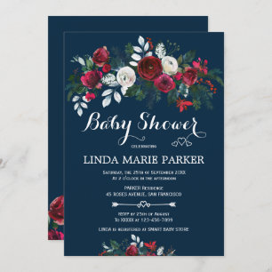 Convite Chá de fraldas azul-marinho azul-borgonha de inver