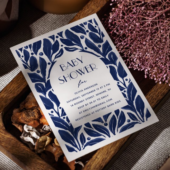 Convite Chá de fraldas azul-marinho Elegante (Criador carregado)