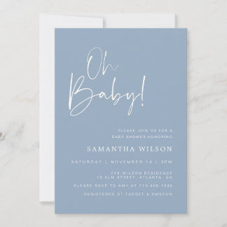 Convite Chá de fraldas azul mínimo