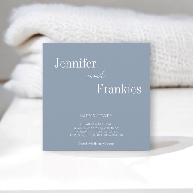 Convite chá de fraldas azul moderno e simples (modern simple stylish typography  blue baby shower invitation with white text , chich and minimal)