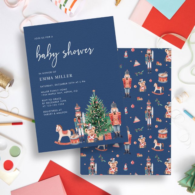 Convite Chá de fraldas Azul Natal (Holiday Blue Baby Shower Invitation
)