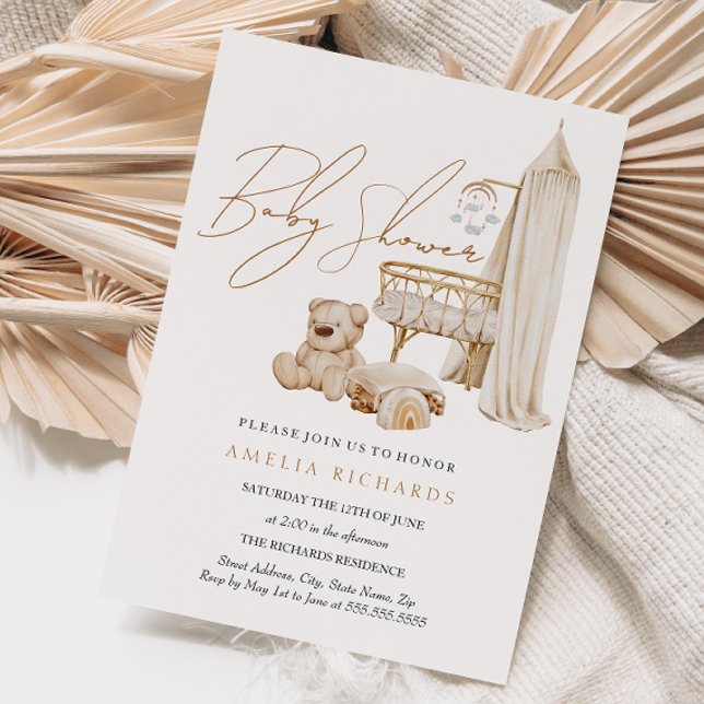 Convite Chá de fraldas Azul Nursery Boho (Criador carregado)