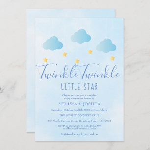 Convite Chá de fraldas Azul Twinkle Little Star Boy