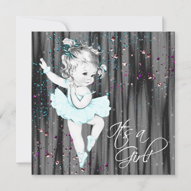 Convite Chá de fraldas Azul Vintage (Frente)