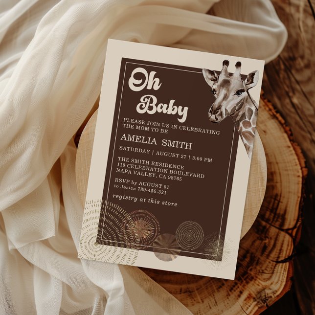 Convite Chá de fraldas Baby Boho Safari Giraffe (Criador carregado)