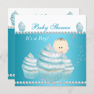 Convite Chá de fraldas Baby Boy Blue Cupcake Sprinkle
