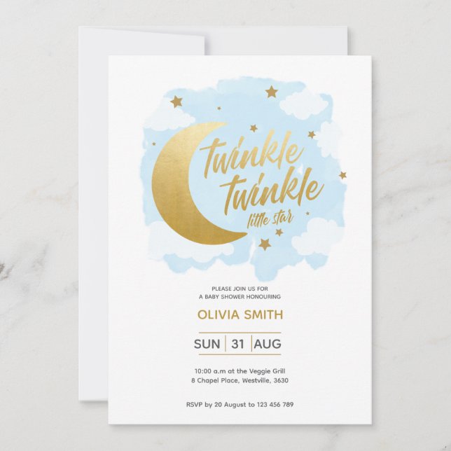 Convite Chá de fraldas Baby Boy Convide com Estrelas Rosa (Frente)